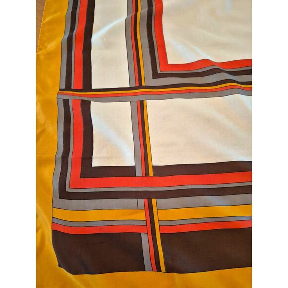 Vintage JS Germain Scarf Hand Rolled Hem 1970's Geometric Print Square Brown - Picture 5 of 8